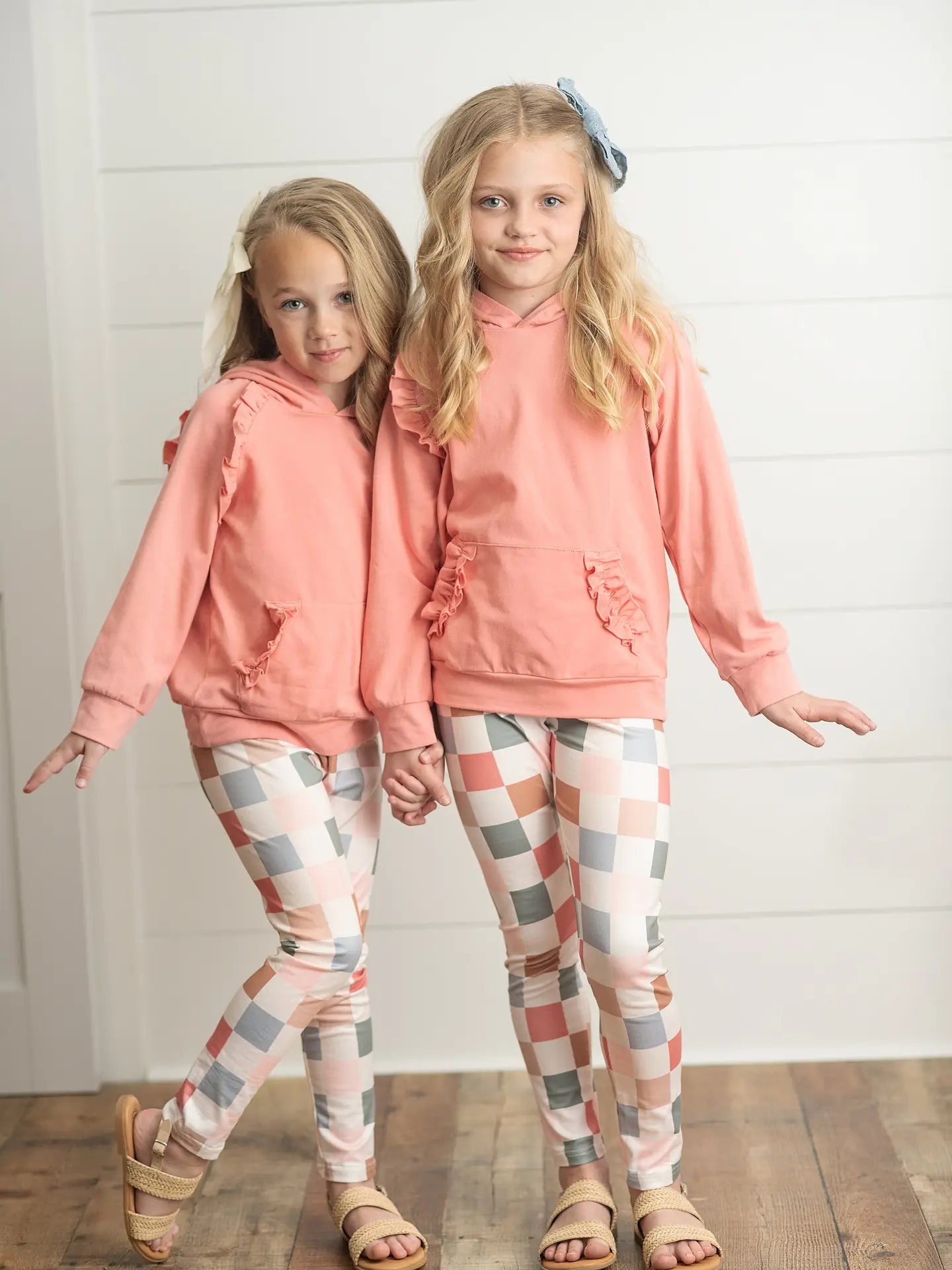 Kids Terra Cotta Ruffle Hoodie and Check Leggings full set $20.00 Size  1 (10/12) 1 (7/8)
