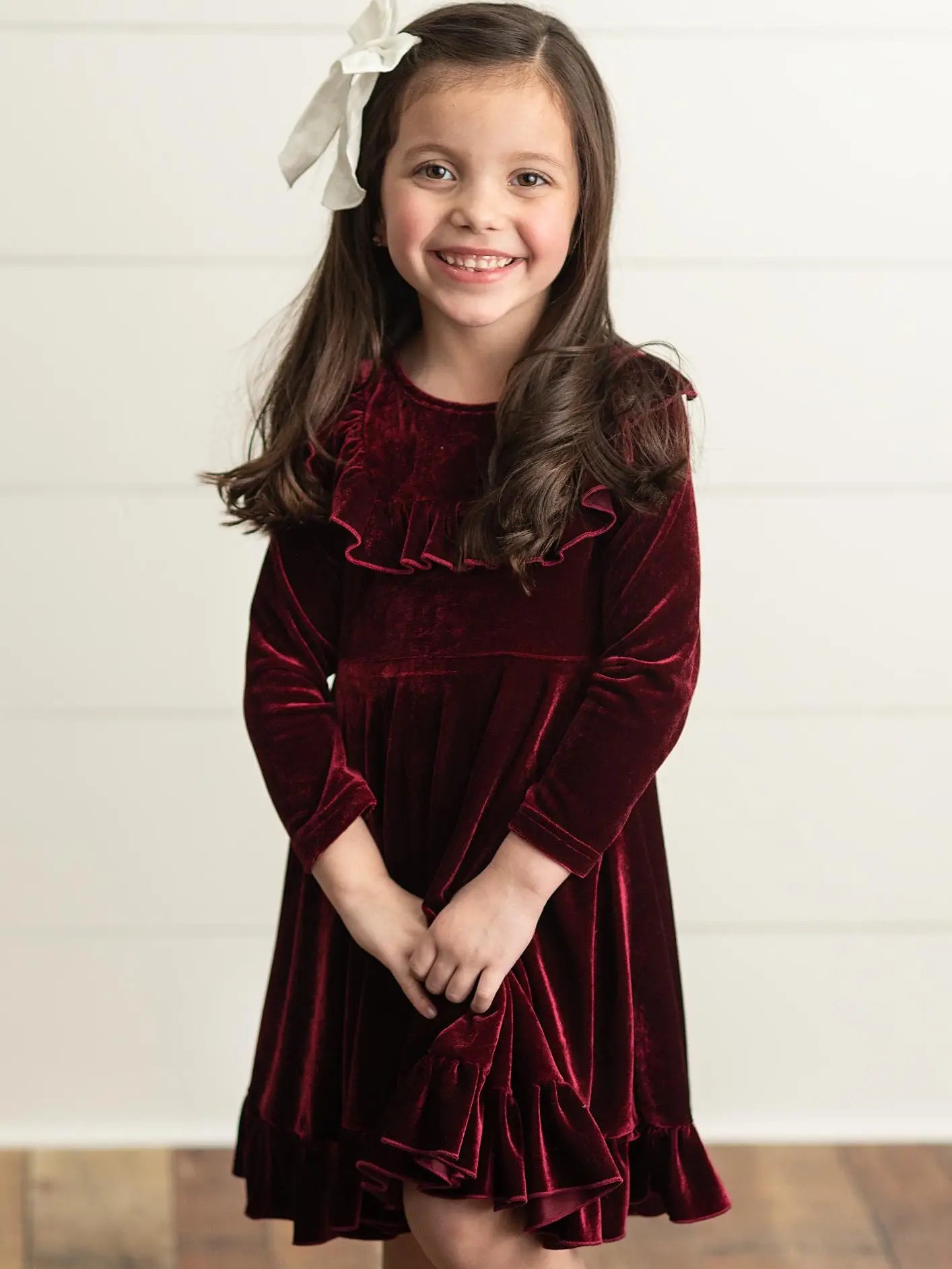 Wine Velvet Ruffle Dress